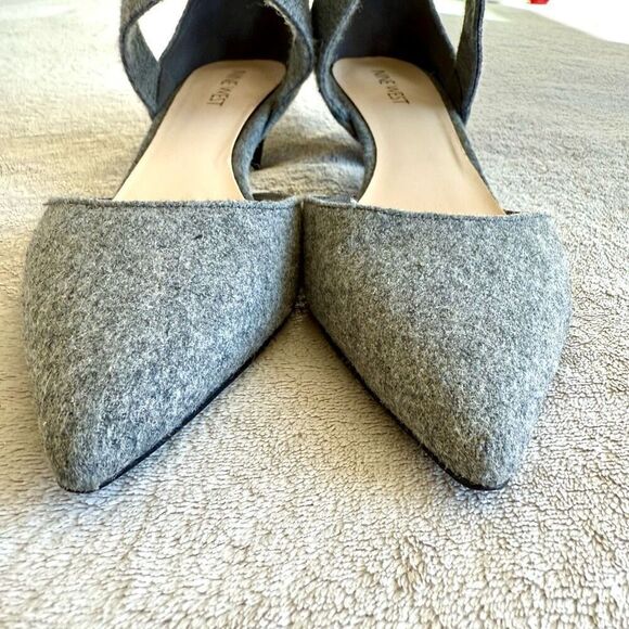 Nine West Zingy Pointy Toe D’Orsay Kitten Heel Grey Wool Pumps - Picture 6 of 11